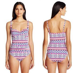La Blanca Bohemian Romance One Piece Swimsuit Lace Trim Size 8